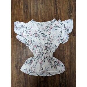 Jon & Anna Floral Deep V Stretch Flutter Sleeve Top Whimsy Fairy Cottagecore S